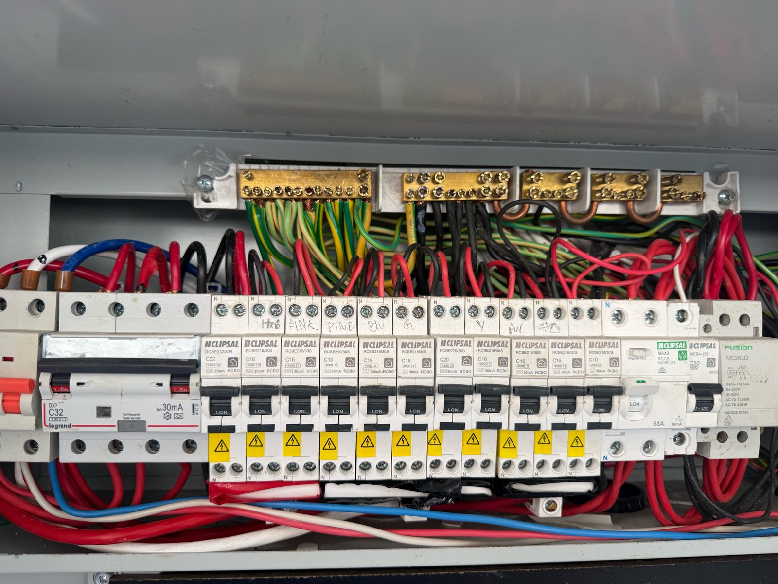 Upgraded switchboard with new circuit breakers and tidy wiring